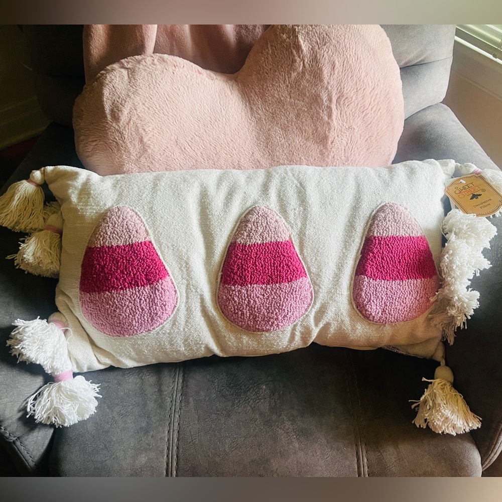 Pink Halloween Three PINK 🩷 Candy Corn Tufted Tassel Pillow TikTok